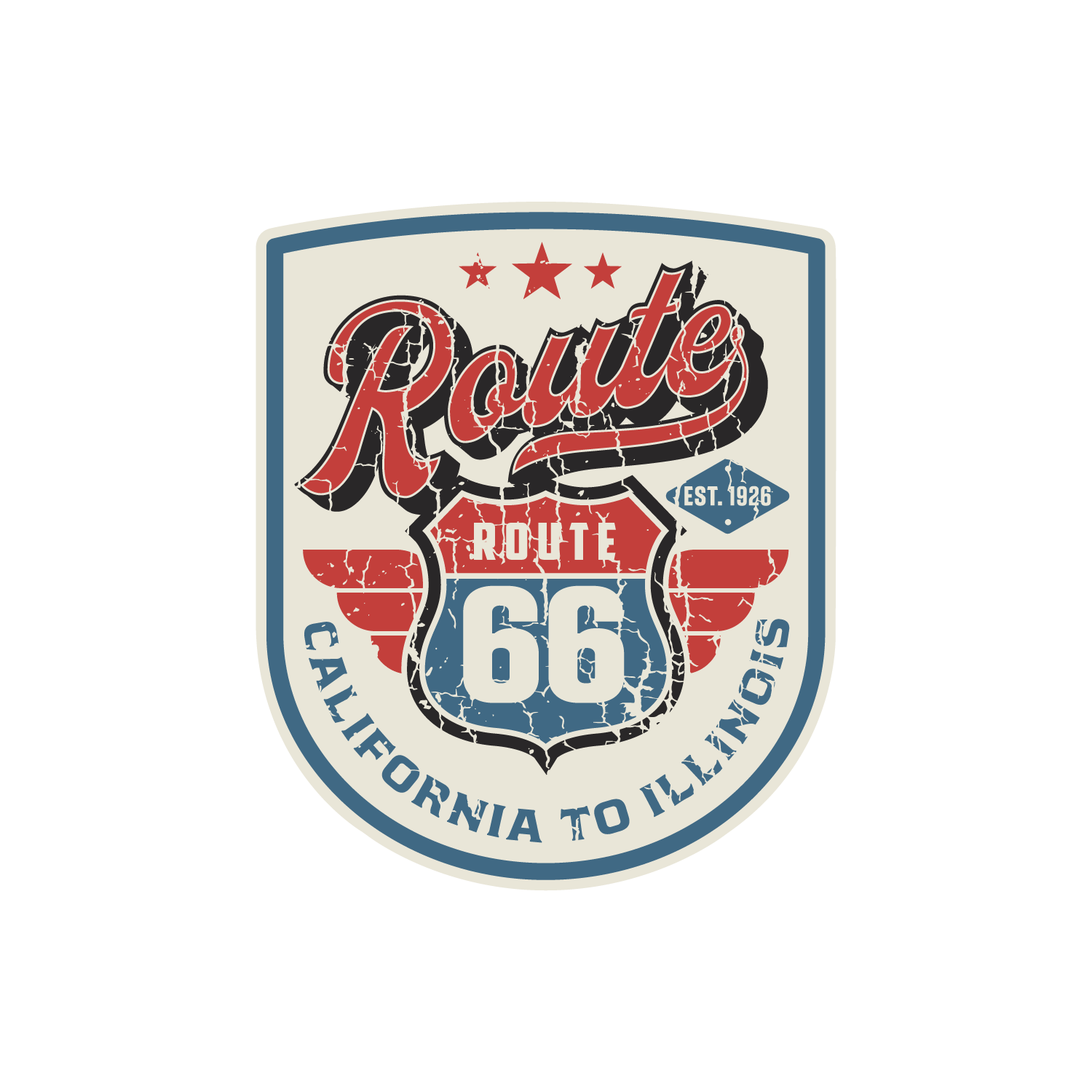 ルート66 カリフォルニアtoイリノイ (Route 66-Wing Badge in Shield)